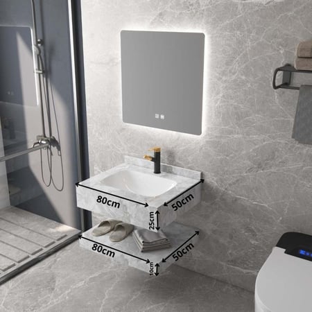 مغسلة ديكور ربورسلان بلمسة رخامية قص ليزر 80x50 رصاصي