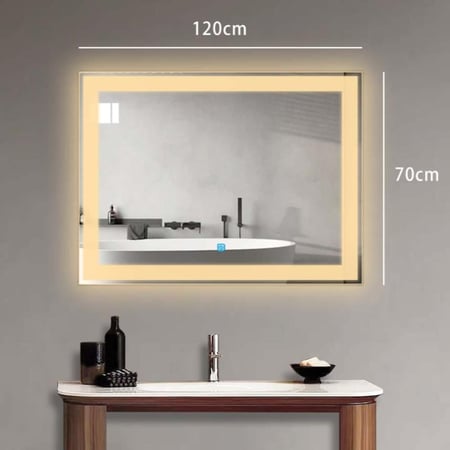 مراية مربع ليد LED ثلاثة الوان 120x70 بنظام اضاءة تدريجية