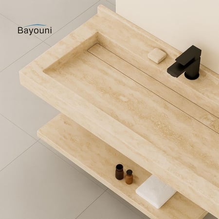 مغسلة بورسلان شلال بلمسة رخامية 50x120 قص ليزر بيج