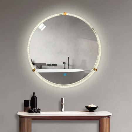 مراية دائرية ليد LED ثلاثة ألوان 70x70 بإطار أكريليك