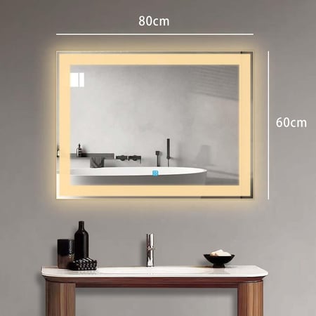 مراية مربع ليد LED ثلاثة الوان 80x60 بنظام اضاءة تدريجية