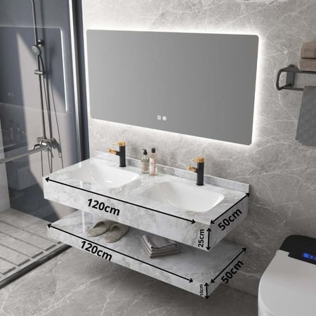 مغسلة ديكور بورسلان بلمسة رخامية حوضين 120x50 قص ليزر لون رصاصي