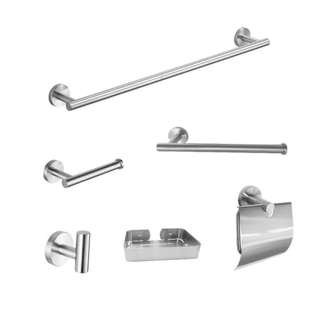 طقم اكسسوارات حمام كروم لماع  اسطواني 6 قطع ماركة AUSHEN