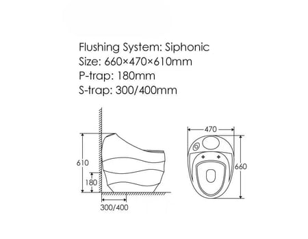 كرسي حمام أفرنجي مقاس 30 سم دفع وشفط أبيض سادة