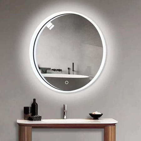 مراية دائرية ليد LED ثلاثة الوان 70x70 بإطار اكريليك