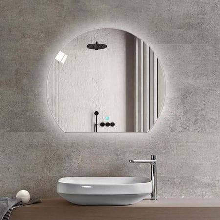 مراية شبه دائري ليد LED ثلاثة الوان 70x60 بنظام اضاءة تدريجية