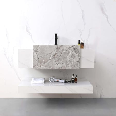 مغسلة ديكوربورسلان بلمسة رخامية شلال 100x60 أبيض رمادي