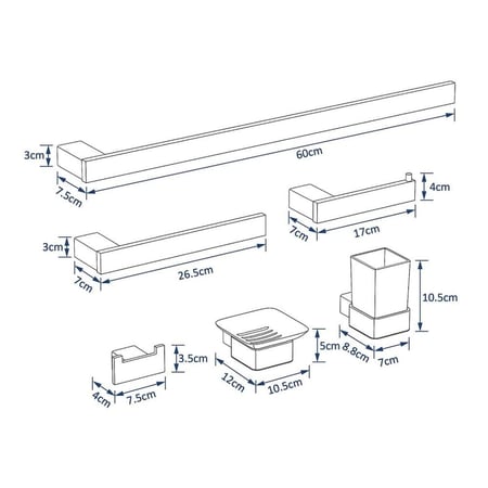 طقم اكسسوارات حمام كروم مربع 6 قطع ماركة AUSHEN