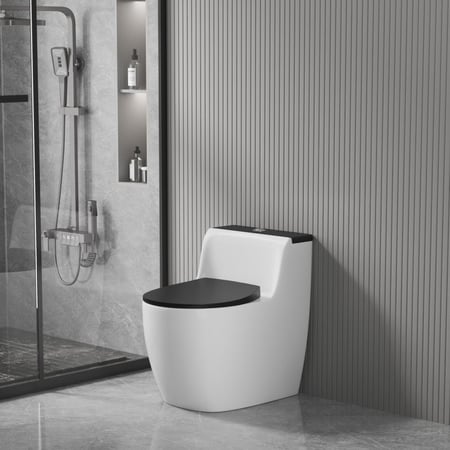 كرسي حمام أفرنجي ابيض اسود 30سم دفع وشفط