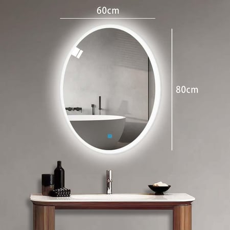 مراية بيضوي ليد LED ثلاثة الوان 80x60 بنظام إضاءة تدريجية