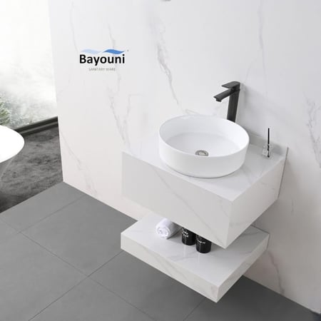 مغسلة ديكور بورسلان بلمسة رخامية حوض خارجي 60x50 أبيض