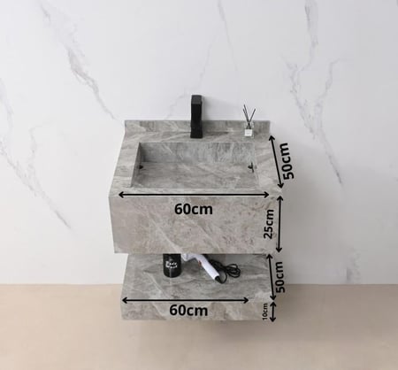 مغسلة ديكور بورسلان بلمسة رخامية شلال 60x50 لون رمادي