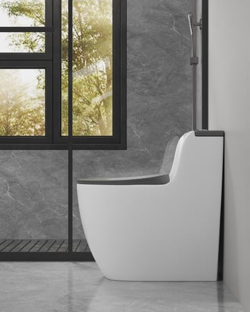 كرسي حمام أفرنجي ابيض اسود 30سم دفع وشفط