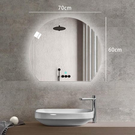 مراية شبه دائري ليد LED ثلاثة الوان 70x60 بنظام اضاءة تدريجية