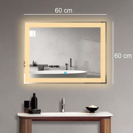 مراية مربع ليد LED ثلاثة الوان 60x60 بنظام أضاءة تدريجية