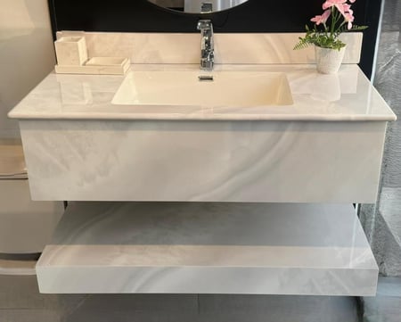 مغسلة ديكور رخام حجر طبيعي قص ليزر 100*50   لون ابيض