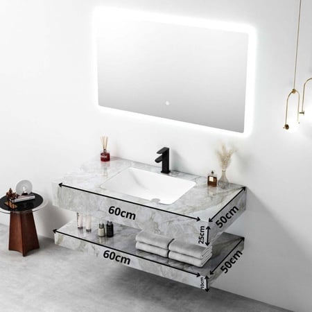 مغسلة بورسلان بلمسة رخامية قص ليزر 60x50 رصاصي