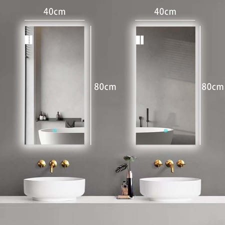 مراية مستطيلة ليد LED ثلاثة الوان 80x40 بنظام اضاءة تدريجية