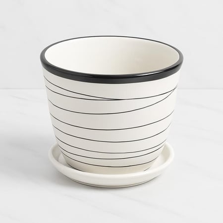 مركن خزفي بتصميم خطوط فنية  - حجم صغير