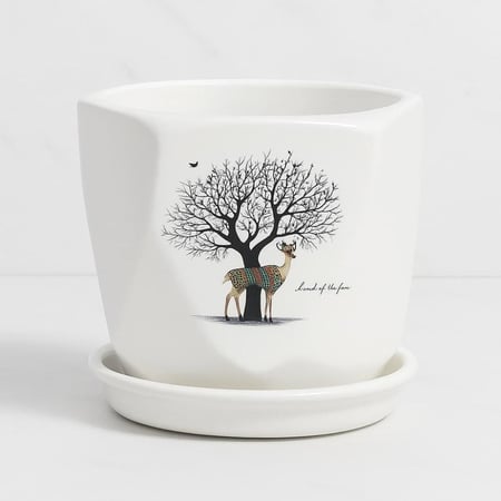 مركن خزفي بتصميم الغزال والشجرة