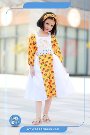 فستان شالكي برتقالي حزام بناتي