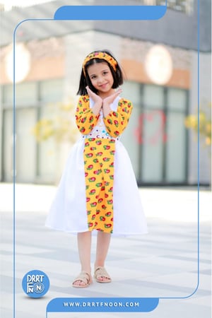 فستان شالكي برتقالي حزام بناتي