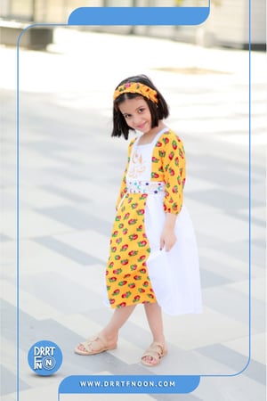 فستان شالكي برتقالي حزام بناتي