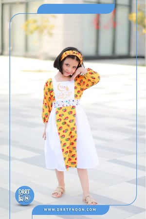 فستان شالكي برتقالي حزام بناتي