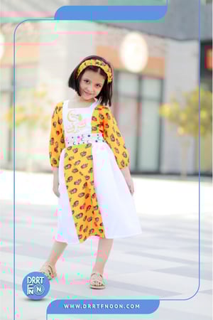 فستان شالكي برتقالي حزام بناتي