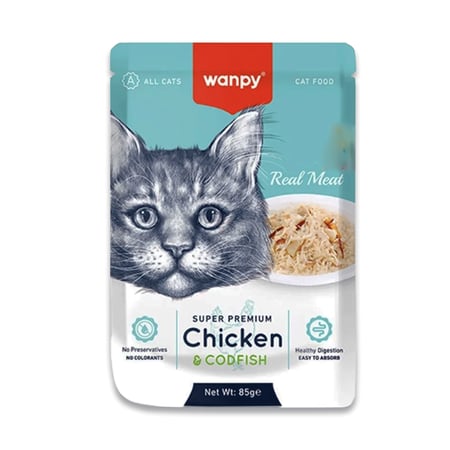 وانبي  طعام رطب للقطط بالدجاج مع سمك القد | 85 جم