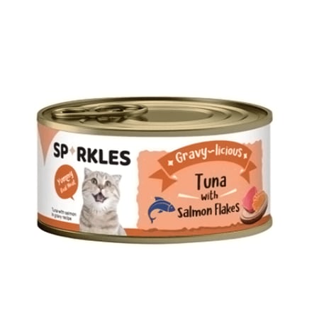 طعام رطب للقطط  سباركليز تونة وسالمون بالمرق الطبيعي 80 جم