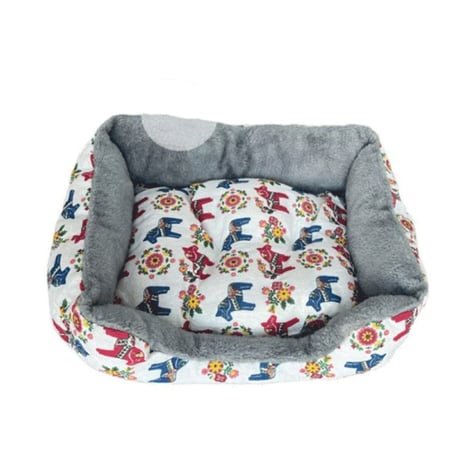 سرير قطط مربع من المخمل برسمة حصان رمادي