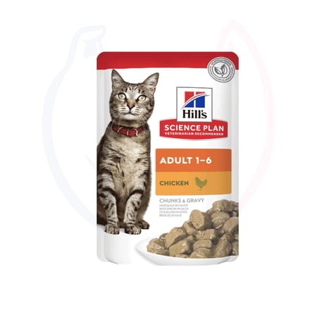 هيلز طعام رطب للقطط البالغة – قطع دجاج في المرق 85غ (ظرف)