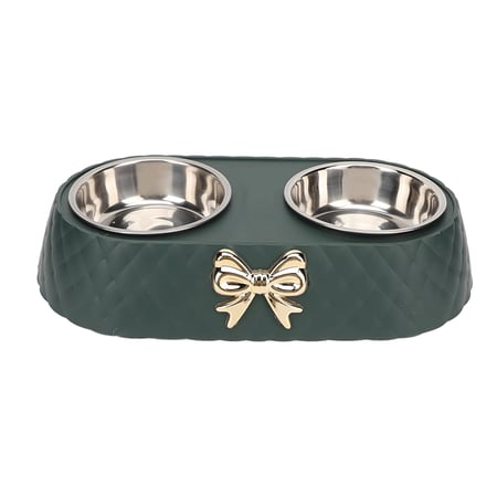 وعاء مزدوج للحيوانات الأليفة أبيض بلمسة ذهبية