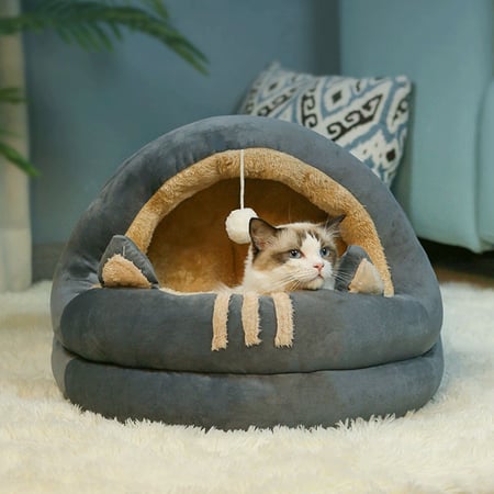 بيت قطط على شكل سمكة – سرير قطط دائري من القطيفة الناعمة