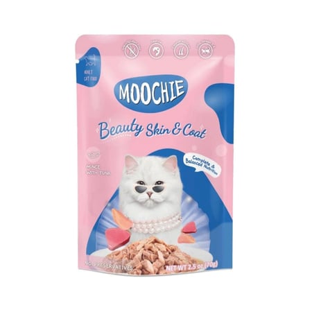 موتشي  طعام رطب للقطط البالغة مفروم مع التونة للعناية بالجلد والفراء | 70 غرام