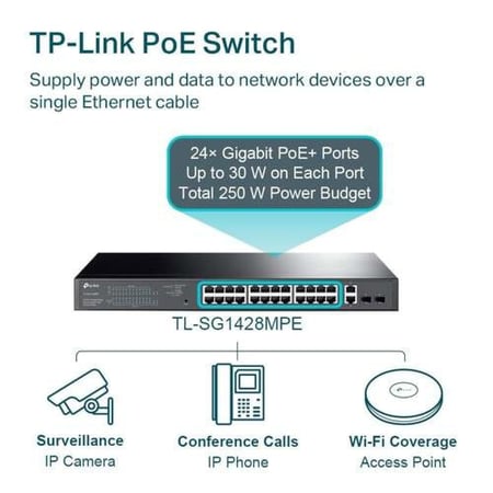 سويتش ذكي TP-Link TL-SG1428PE جيجابت بـ 28 منفذ و24 منفذ PoE