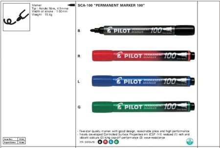 معلم بايلوت مدبب لون اسود علبة 12 قلم