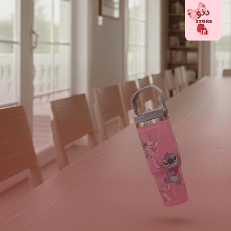 كوب كبير ستتش وردي حافظ للحرارة والبرودة