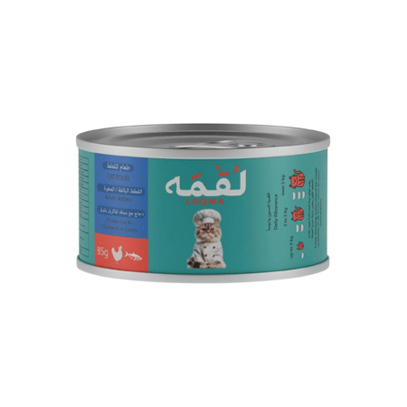 لقمة طعام رطب بنكهة الدجاج وسمك الماكريل مع المرق للقطط البالغة والصغيرة