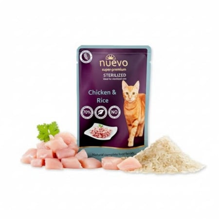 نويفو طعام Nuevo Super-Premium Sterilized للقطط المعقمة - الدجاج والأرز