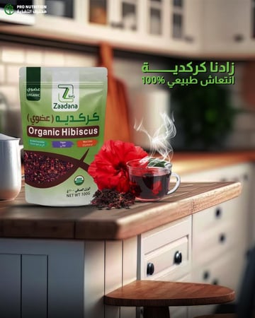 زادنا كركديه عضوي نقي و غني بالنكهة والفوائد، مثالي للمشروبات الساخنة والباردة