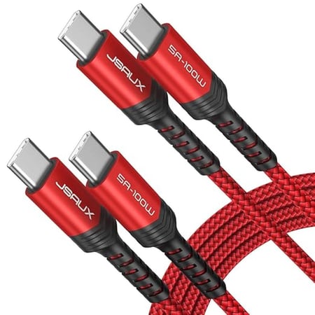 جي سوكس كيبل USB C الى USB C 100 واط/5 امبير [عبوتان 2 متر + 2 متر]، سلك شحن سريع كيو سي 4.0/USB PD نوع سي متوافق مع ماك بوك برو/اير M2، ايباد برو 12.9/ايباد اير/ميني 6 سامسونج جالكسي S23 S22 S21 بكسل
