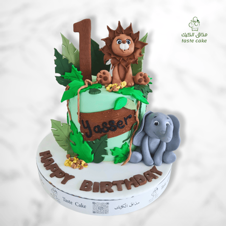 كيك حيوانات الغابه فيل واسد وزرافه من مذاق الكيك