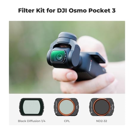 K&F DJI Osmo Pocket 3 Filter Magnetic CPL + Black Mist 1/4 + ND2-32 Filter Set, Multi-Coated/HD Optical Glass / Gimbal Compatible