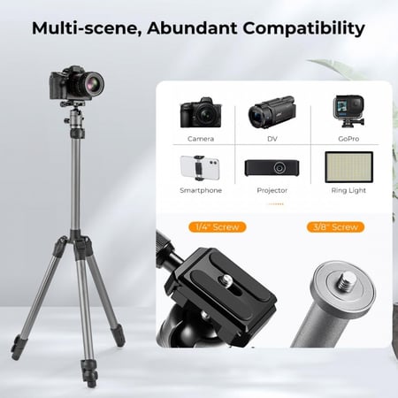 K&F Concept F263A4 Lightweight and Compact Aluminum Super Portable Tripod,8KG Load Capacity CNC Ball Head,Quick Release Plate for Travel and Work