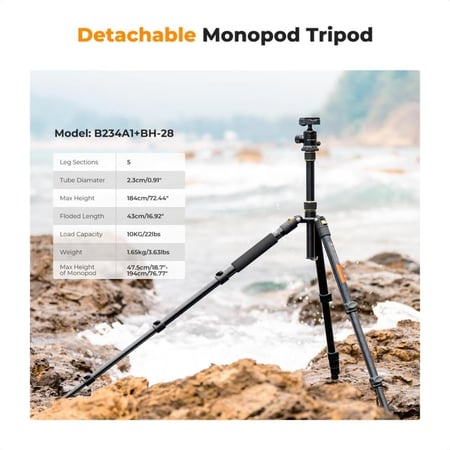 72''/1.84m Camera Tripod With Bluetooth Remote Control,Lightweight And Compact Aluminum DSLR Tripod,360 Panorama Ball Head Quick Release Plate For Travel and Work(TM2324 Upgraded Model)
