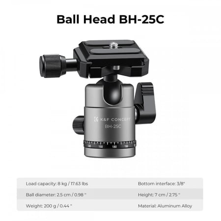 K&F Concept F263A4 Lightweight and Compact Aluminum Super Portable Tripod,8KG Load Capacity CNC Ball Head,Quick Release Plate for Travel and Work