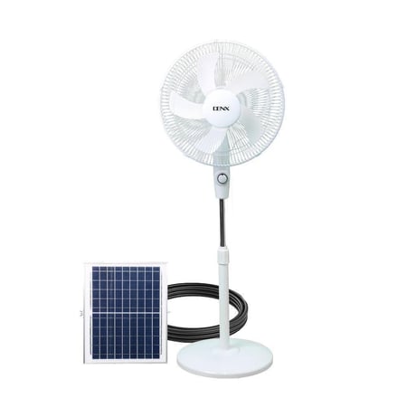 مروحة شمسية DENX DX2606 قابلة لإعادة الشحن مع LED وبطارية 5000mAh