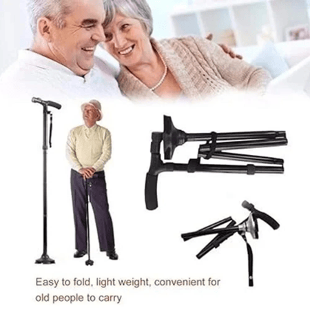 عصا المشي القابلة للطي مع ضوء LED لكبار السن